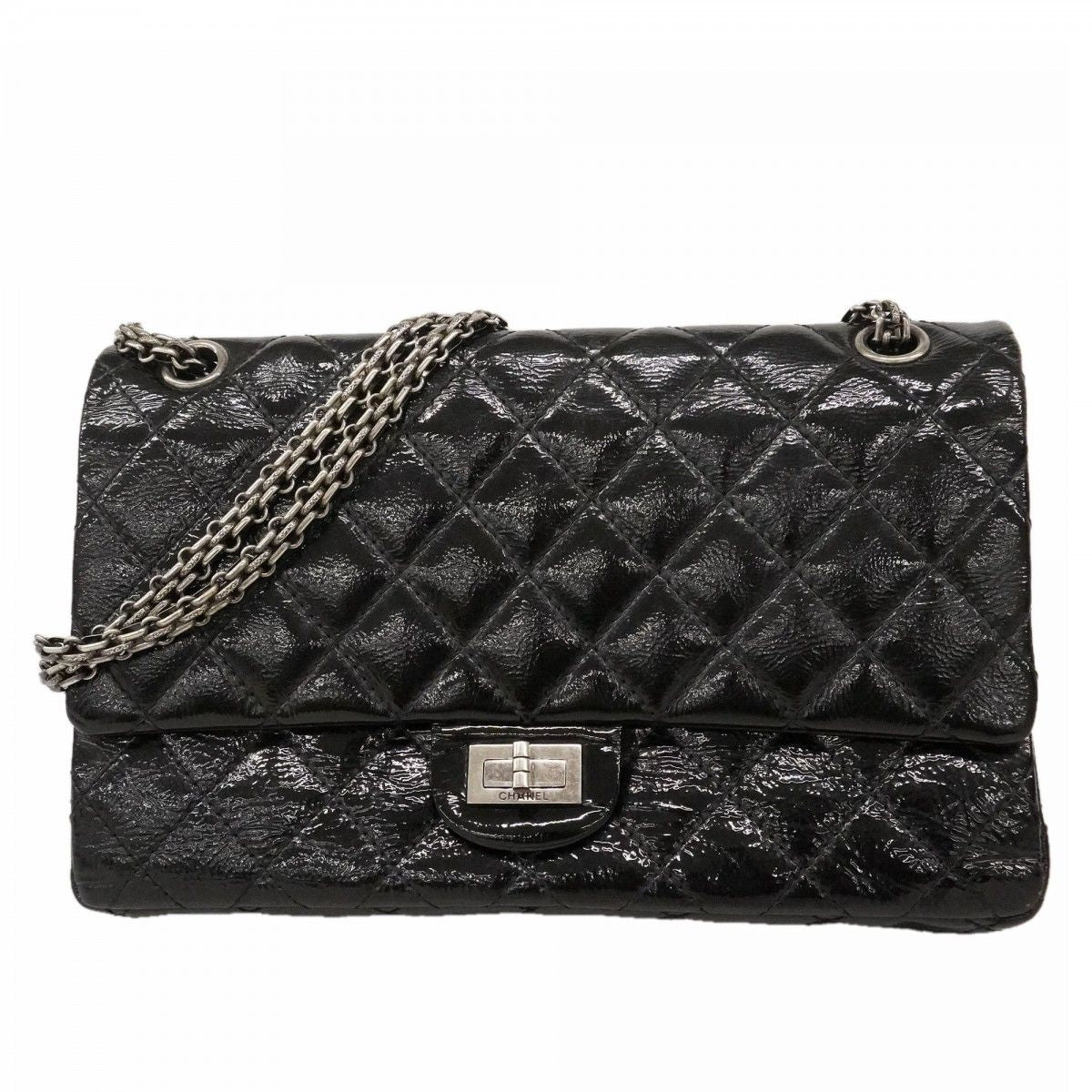 Chanel Shoulder Bag 2.55 Patent Leather Black Silver