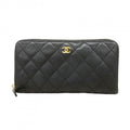 Chanel Wallet Quilted Caviar Leather Black Gold