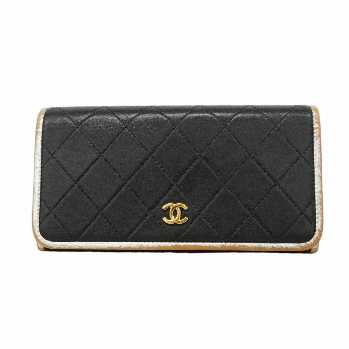 Chanel Wallet Quilted Lambskin Black Gold