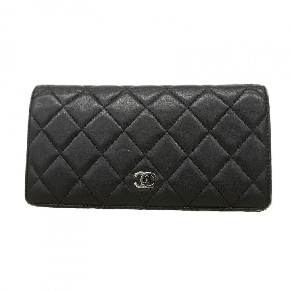 Chanel Wallet Quilted Lambskin Black Silver