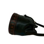 Saint Laurent YSL Logo Cutout Leather Drawstring Shoulder Bag Black Orange — view 6