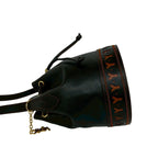 Saint Laurent YSL Logo Cutout Leather Drawstring Shoulder Bag Black Orange — view 5