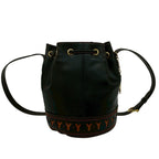 Saint Laurent YSL Logo Cutout Leather Drawstring Shoulder Bag Black Orange — view 3