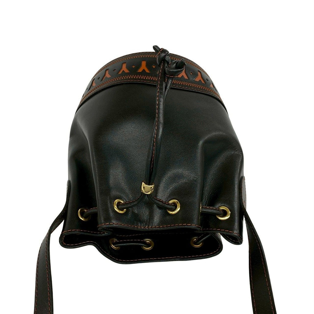 Saint Laurent YSL Logo Cutout Leather Drawstring Shoulder Bag Black Orange — view 4