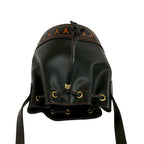 Saint Laurent YSL Logo Cutout Leather Drawstring Shoulder Bag Black Orange — view 4
