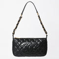 Chanel Chain Shoulder Bag Quilted Caviar Leather CC Logo Black Pouch