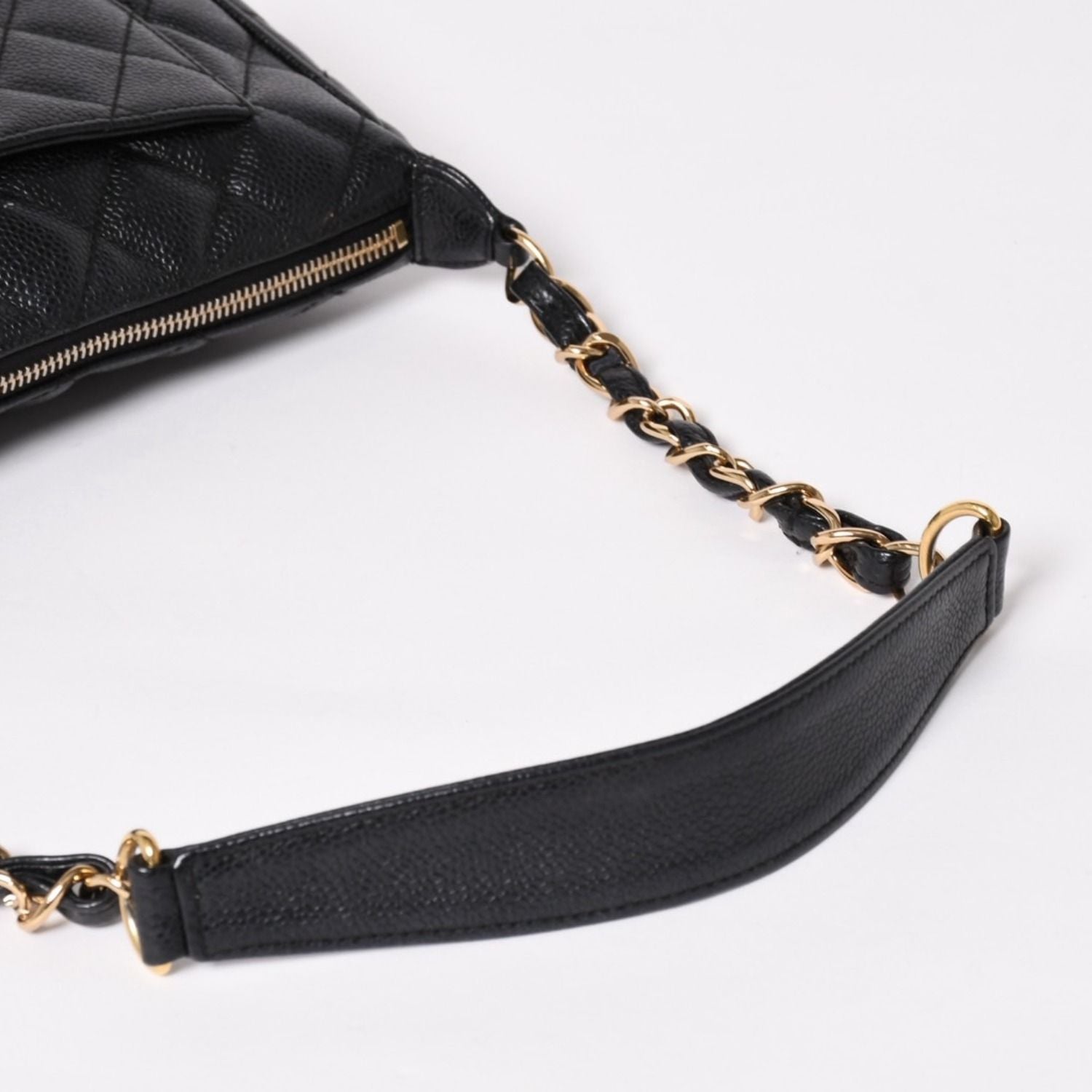 Chanel Chain Shoulder Bag Quilted Caviar Leather CC Logo Black Pouch — view 5