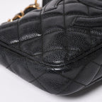 Chanel Chain Shoulder Bag Quilted Caviar Leather CC Logo Black Pouch — view 8