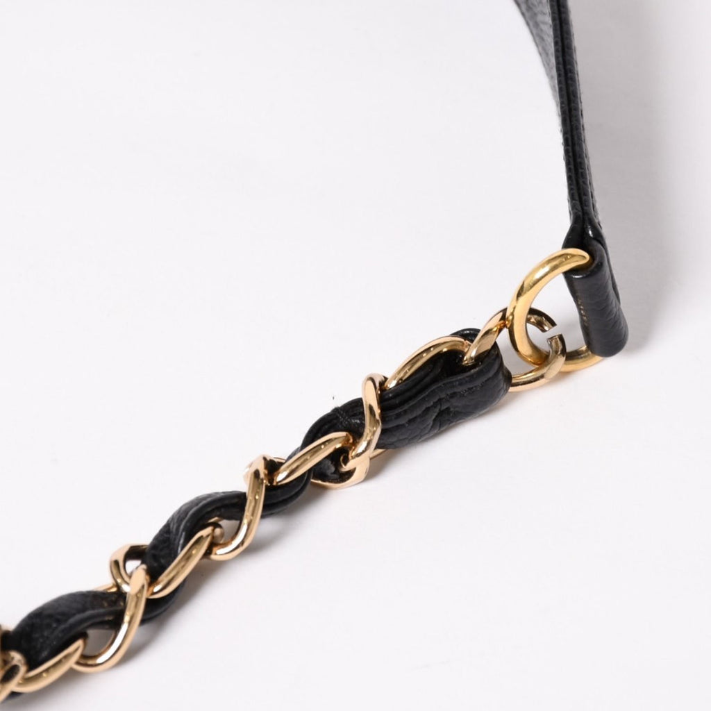 Chanel Chain Shoulder Bag Quilted Caviar Leather CC Logo Black Pouch — view 4