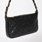 Chanel Chain Shoulder Bag Quilted Caviar Leather CC Logo Black Pouch — view 3
