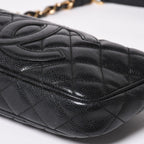 Chanel Chain Shoulder Bag Quilted Caviar Leather CC Logo Black Pouch — view 7