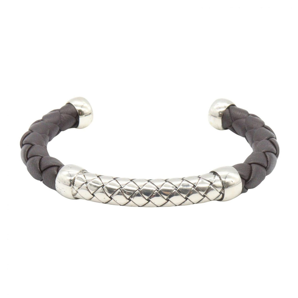 Bottega Veneta Bangle Intrecciato Leather 17 cm 925 Sterling Silver Bracelet
