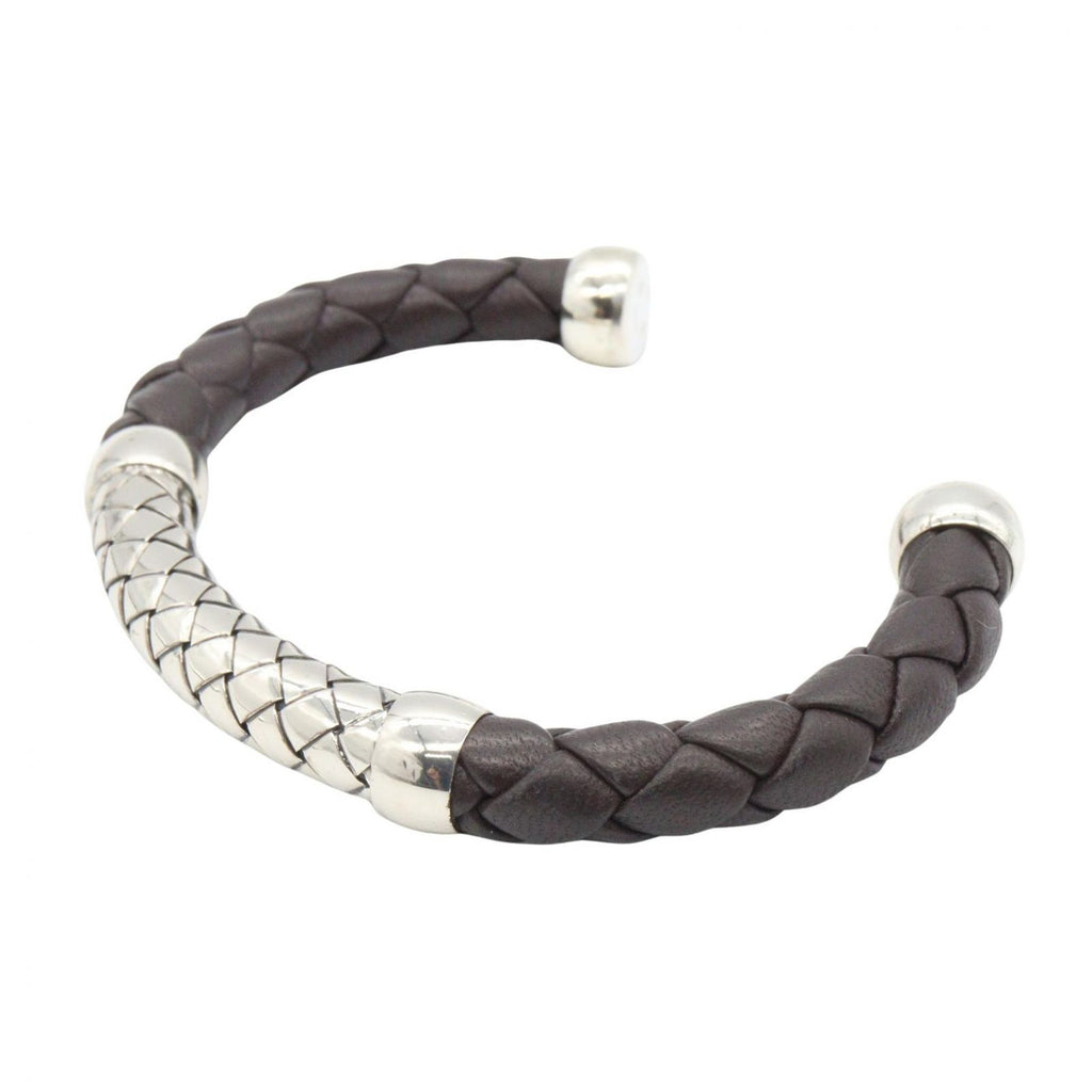 Bottega Veneta Bangle Intrecciato Leather 17 cm 925 Sterling Silver Bracelet — view 3