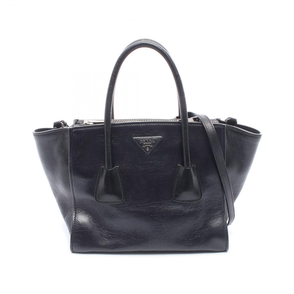 Prada Handbag Glace'calf 2-Way Black Leather Triangle Logo Shoulder