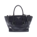 Prada Handbag Glace'calf 2-Way Black Leather Triangle Logo Shoulder