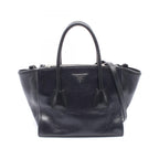 Prada Handbag Glace'calf 2-Way Black Leather Triangle Logo Shoulder