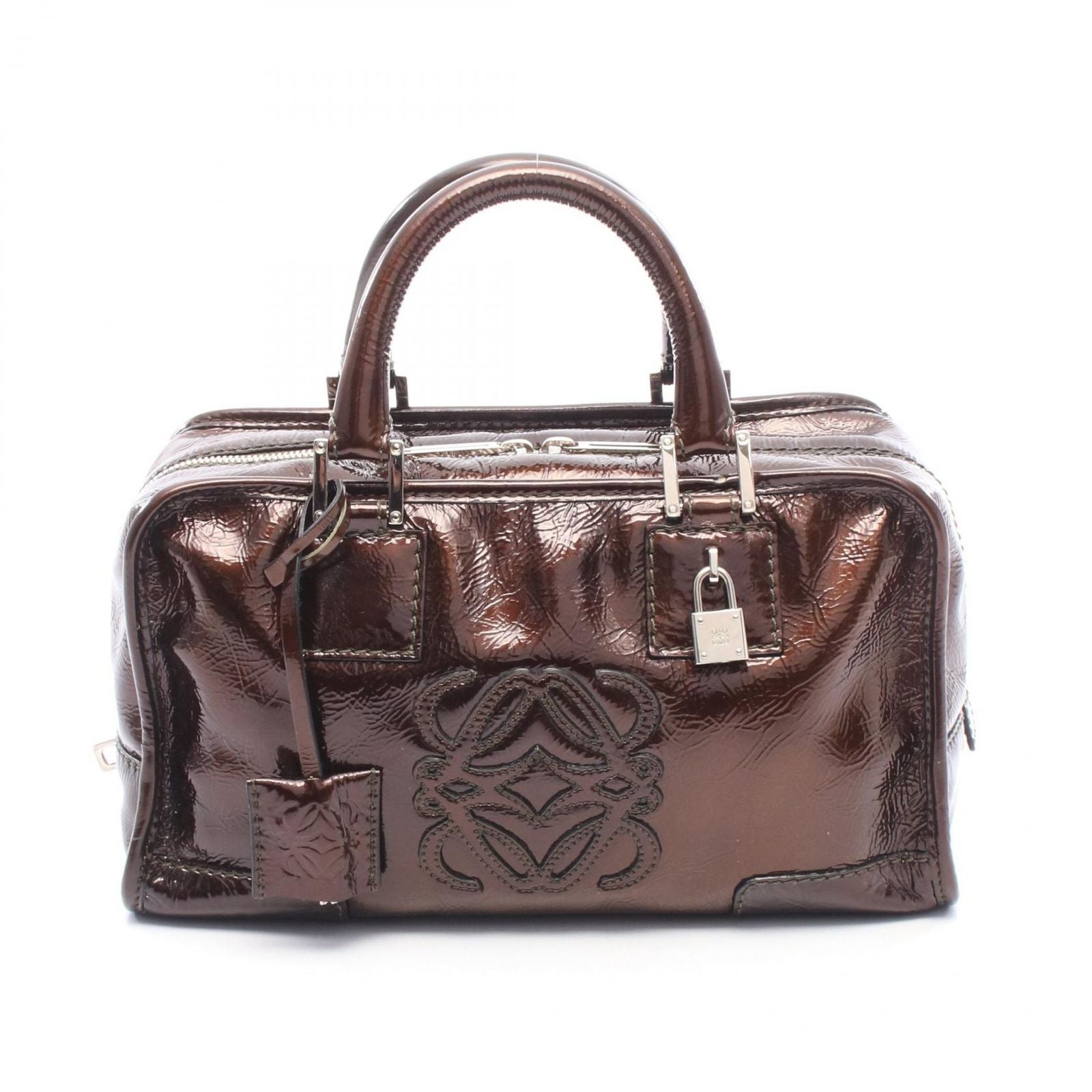 Loewe Handbag Amazona 28 311.06.001 Dark Brown Patent Leather