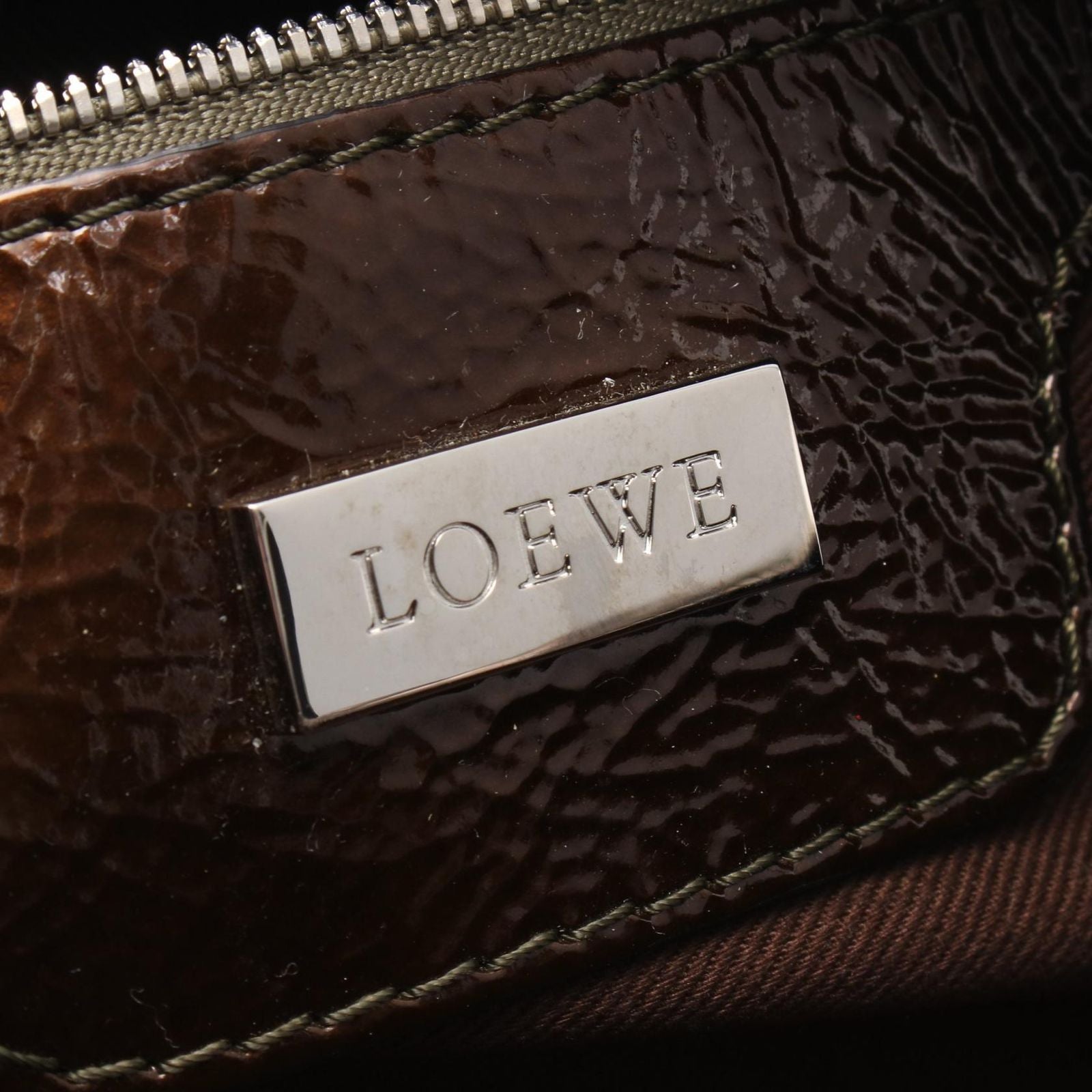 Loewe Handbag Amazona 28 311.06.001 Dark Brown Patent Leather — view 4