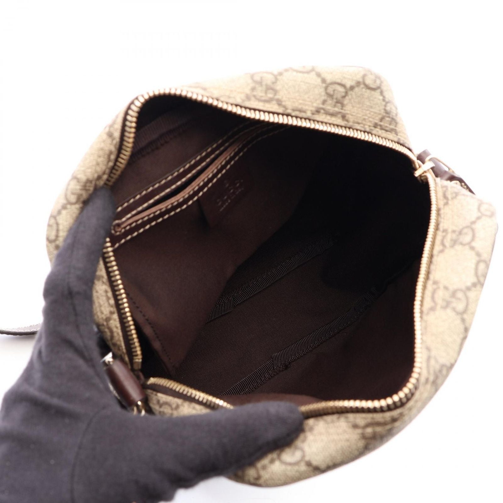 Gucci Shoulder Bag GG Supreme Beige Dark Brown Canvas Leather — view 3