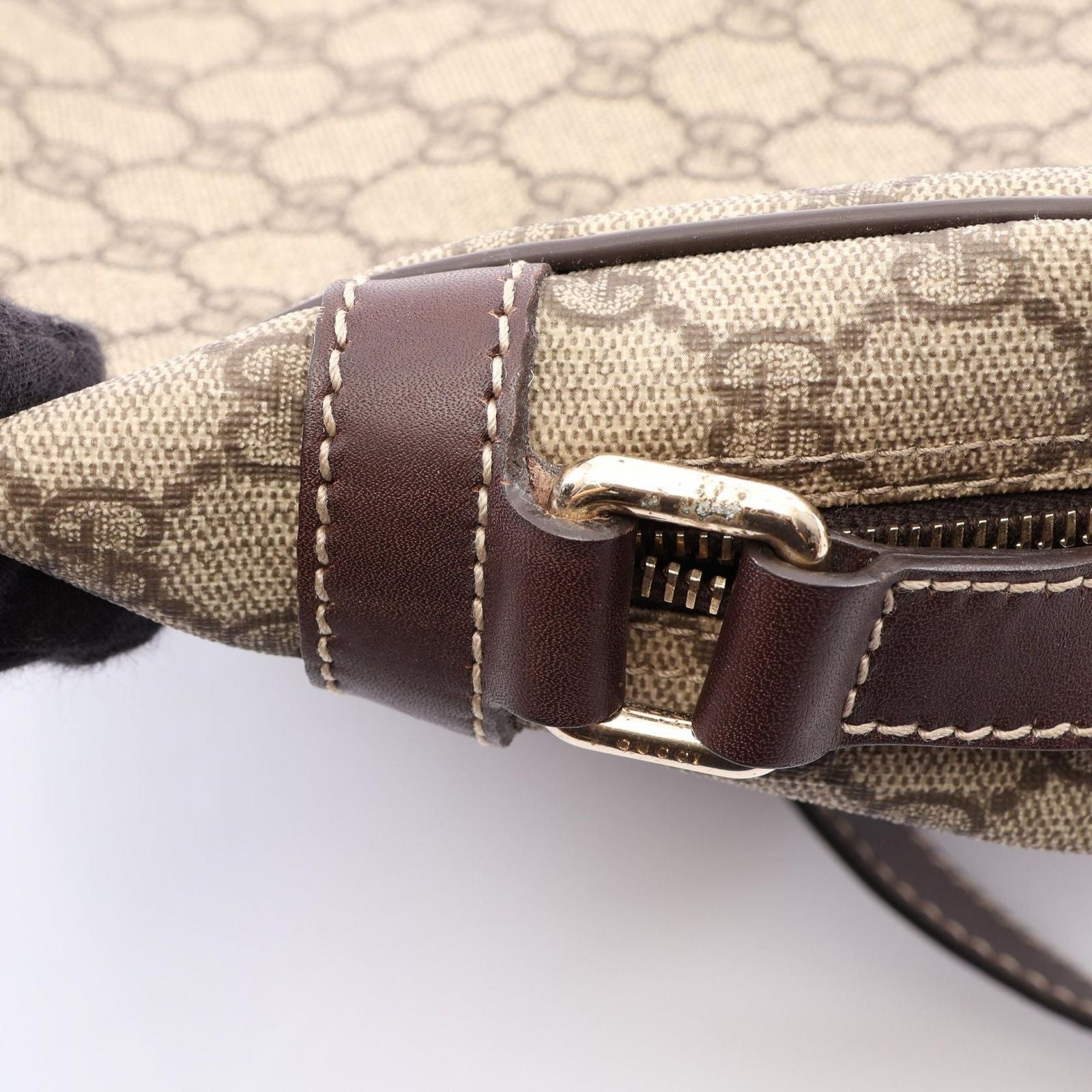 Gucci Shoulder Bag GG Supreme Beige Dark Brown Canvas Leather — view 8