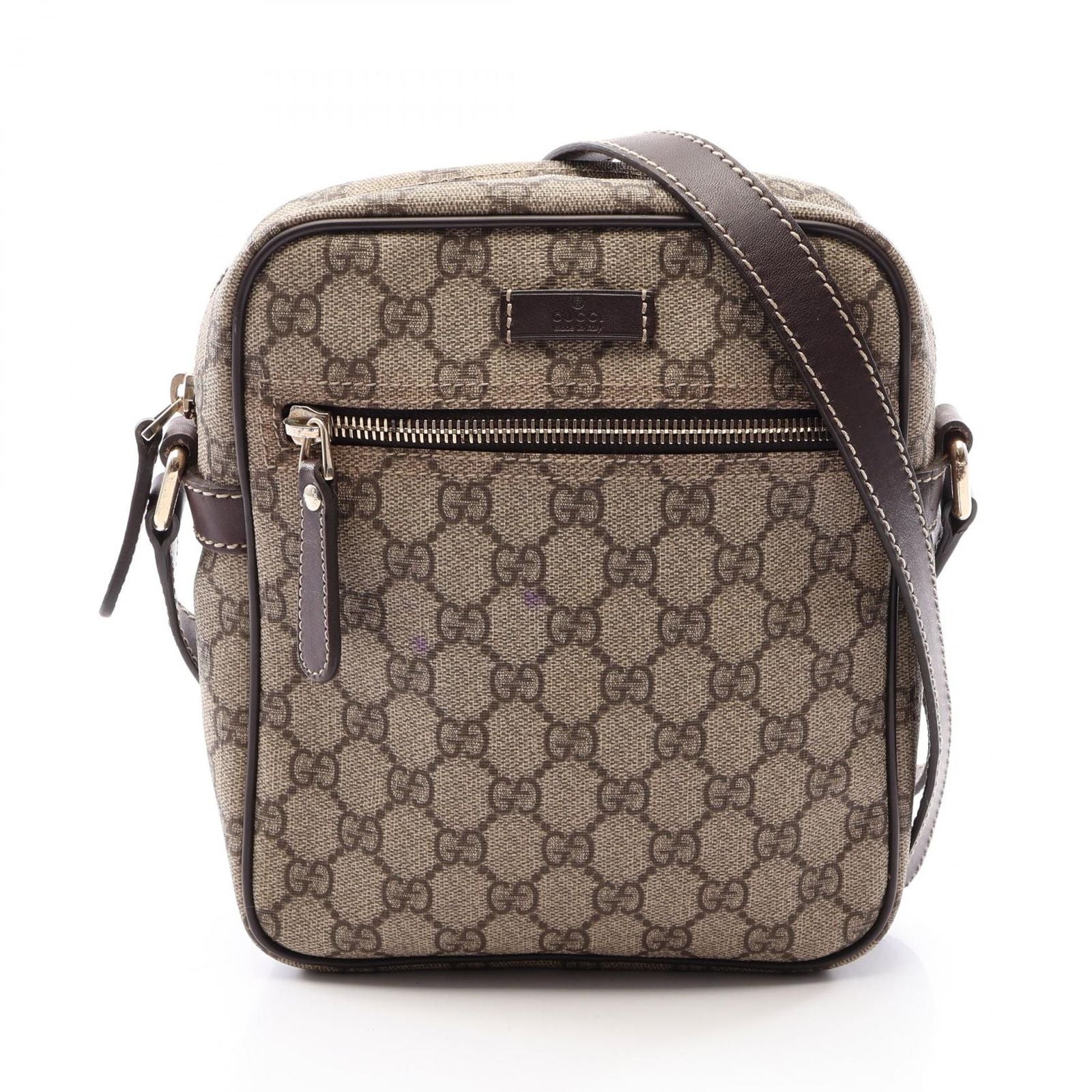 Gucci Shoulder Bag GG Supreme Beige Dark Brown Canvas Leather