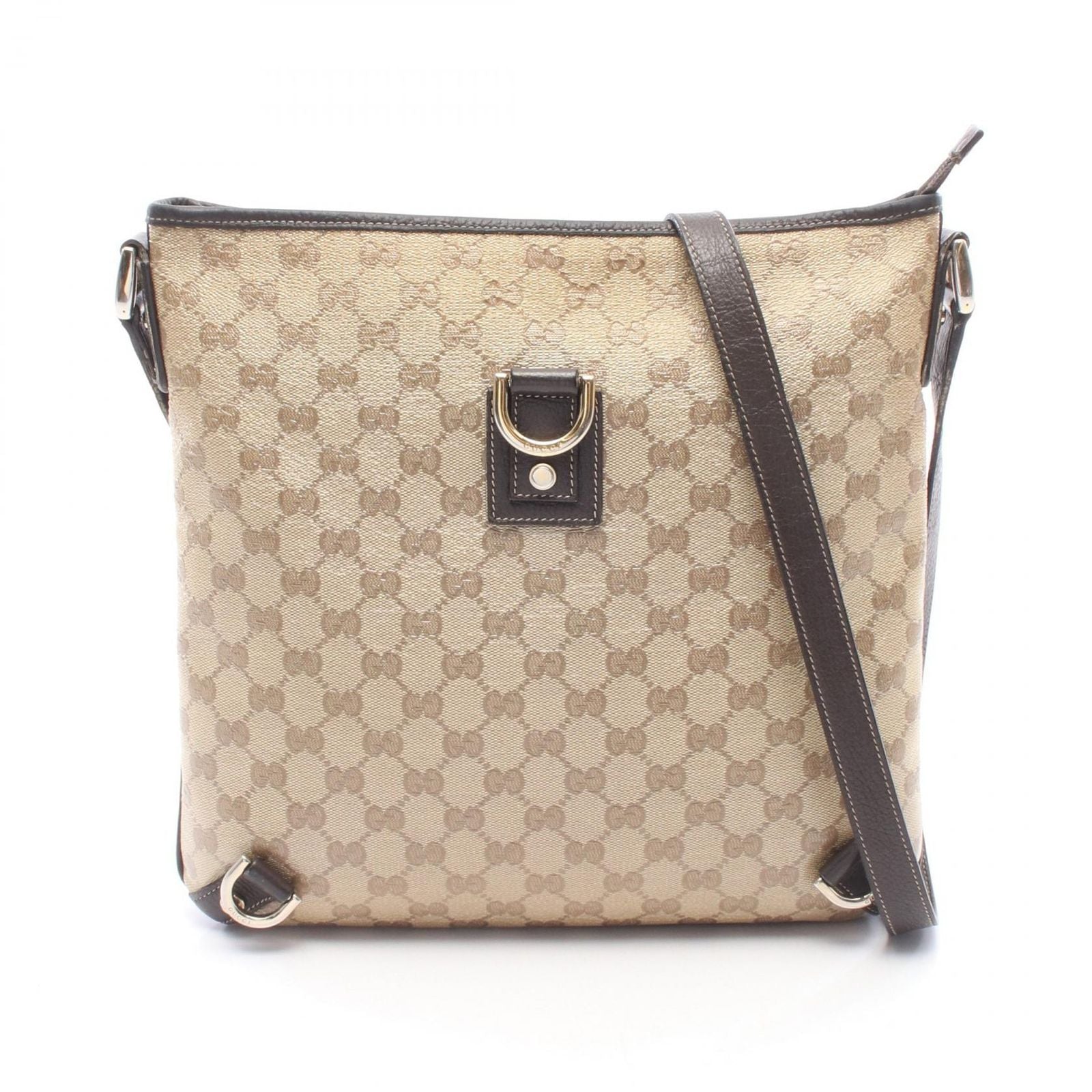Gucci Shoulder Bag Abbey GG Crystal Beige Canvas Leather