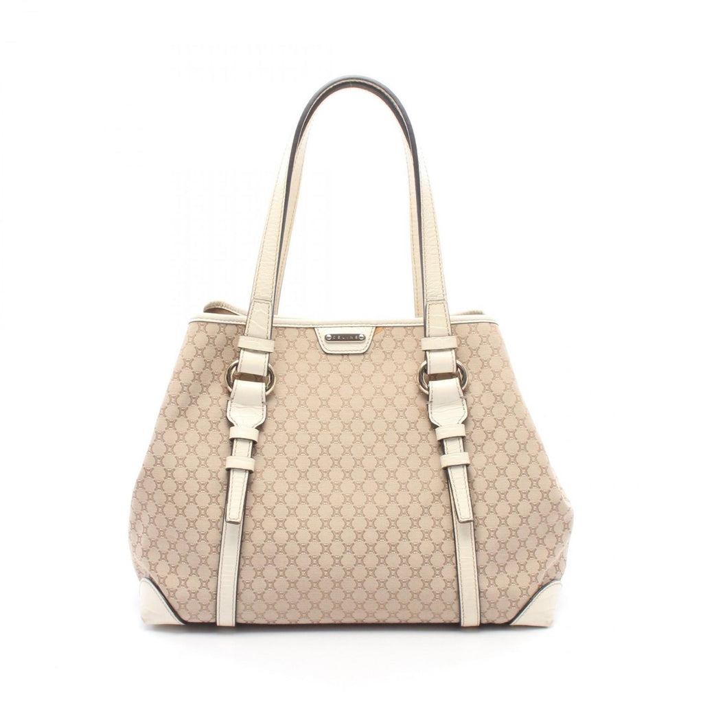 Celine Tote Macadam Beige Ivory Canvas Leather