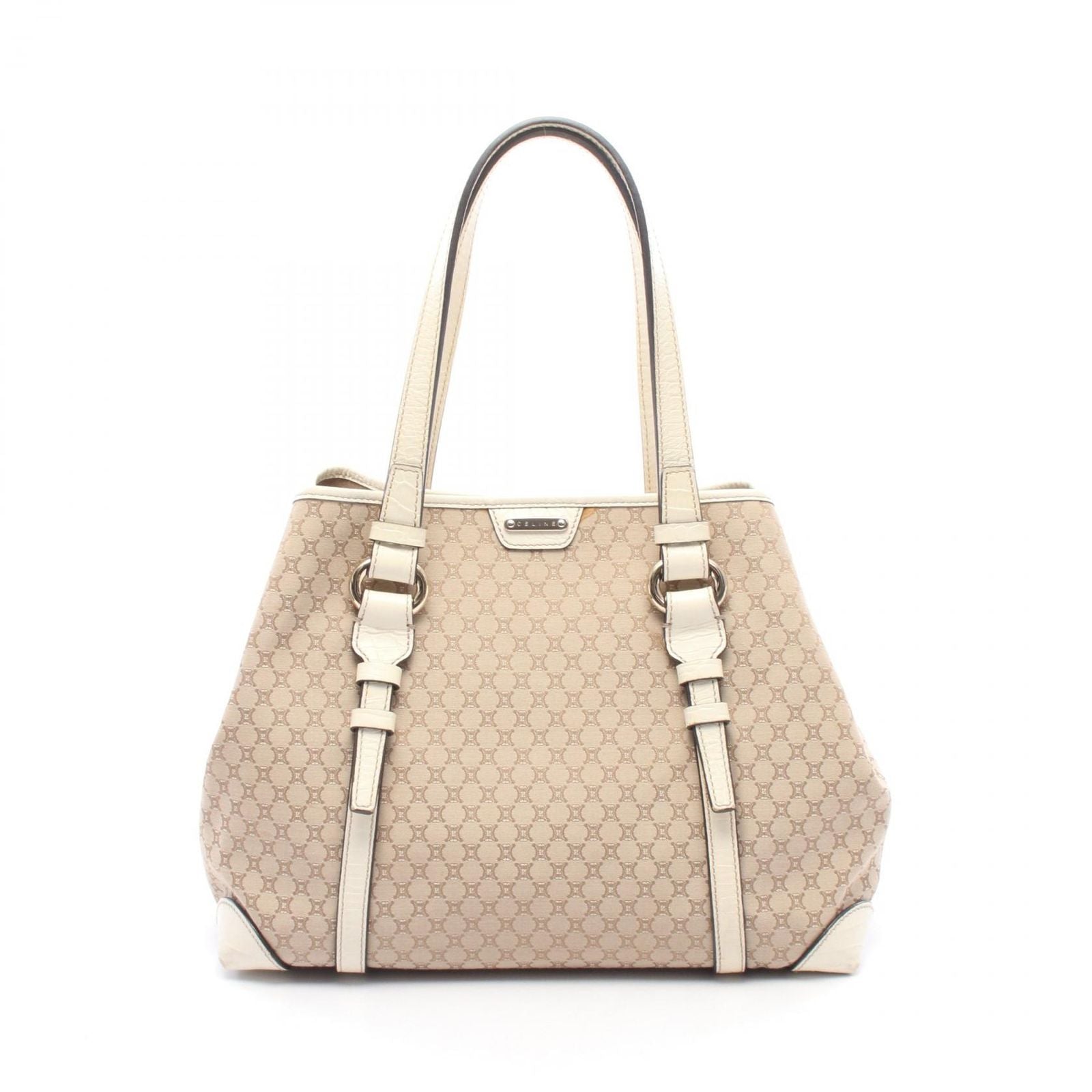 Celine Tote Macadam Beige Ivory Canvas Leather