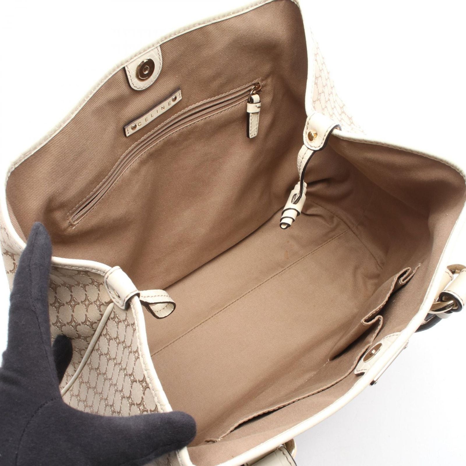 Celine Tote Macadam Beige Ivory Canvas Leather — view 3