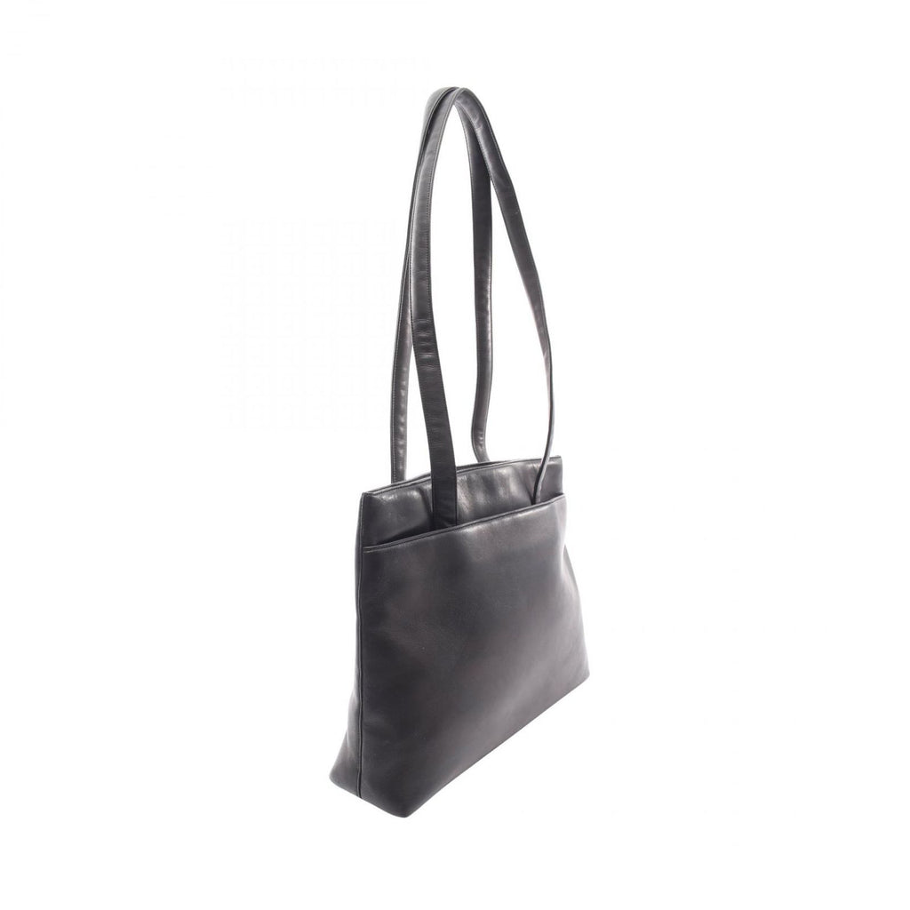 Chanel Shoulder Bag Embossed Logo Black Lambskin — view 2