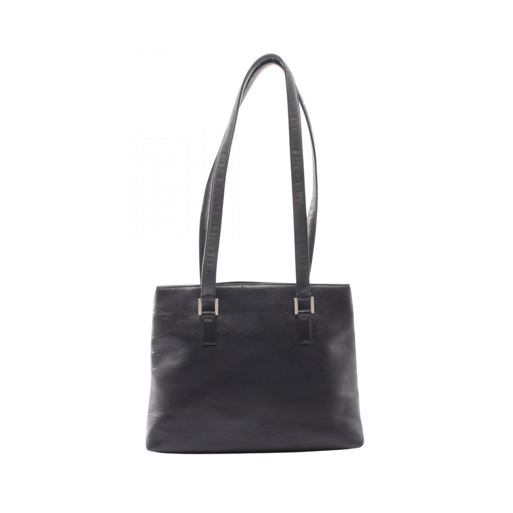 Chanel Shoulder Bag Embossed Logo Black Lambskin