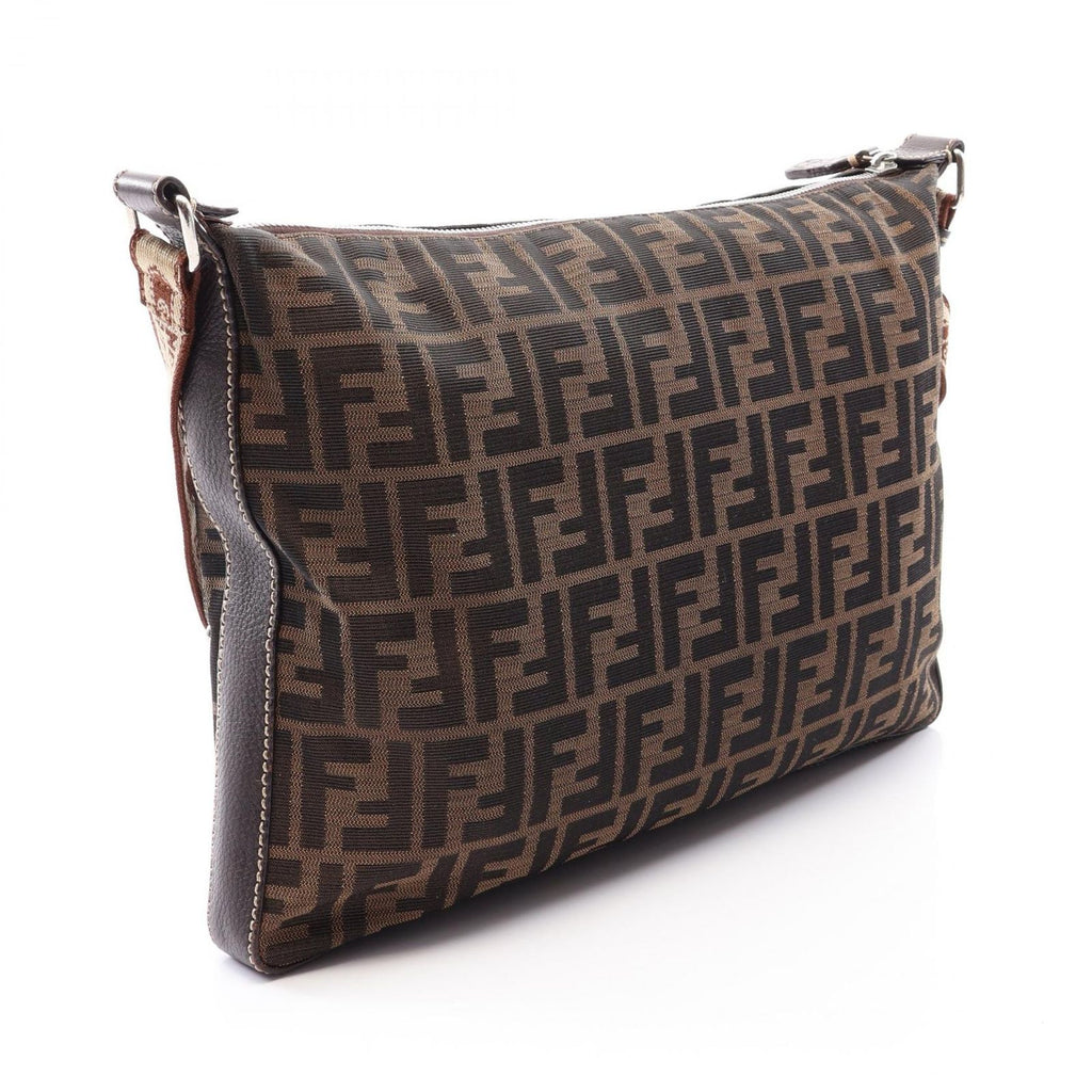 Fendi Shoulder Bag Selleria Zucca Brown Dark Canvas Leather — view 2