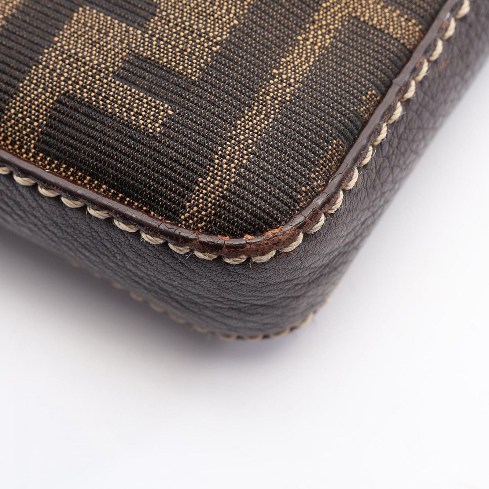 Fendi Shoulder Bag Selleria Zucca Brown Dark Canvas Leather — view 7