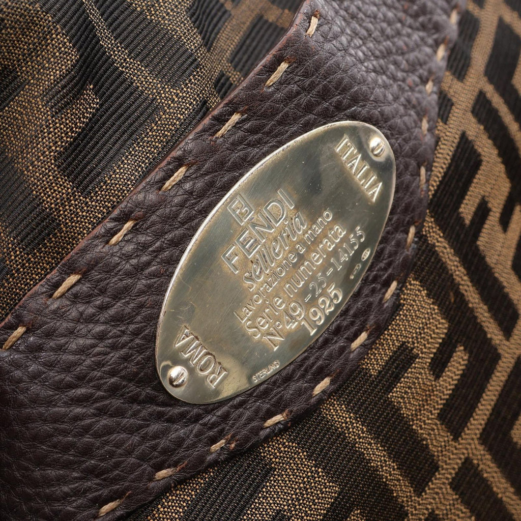 Fendi Shoulder Bag Selleria Zucca Brown Dark Canvas Leather — view 8