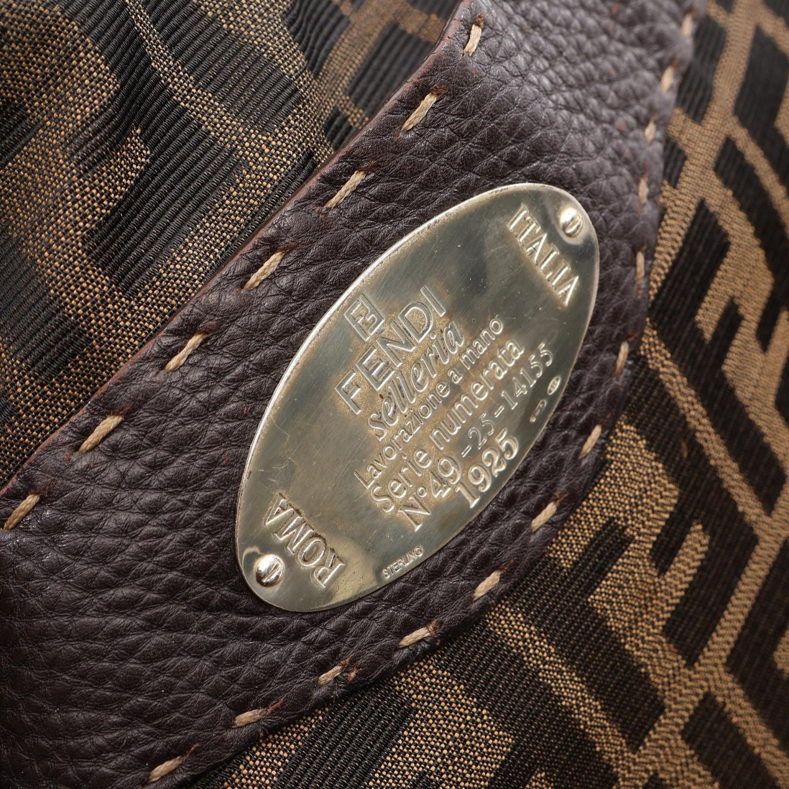 Fendi Shoulder Bag Selleria Zucca Brown Dark Canvas Leather — view 8