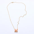 Hermes Pop H Necklace Orange Lacquer Oval Forme Brass Gold Pendant