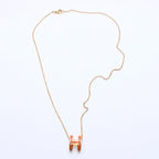 Hermes Pop H Necklace Orange Lacquer Oval Forme Brass Gold Pendant