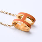 Hermes Pop H Necklace Orange Lacquer Oval Forme Brass Gold Pendant — view 4