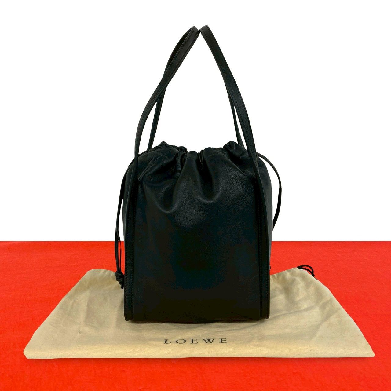 Loewe Vintage Anagram Logo Nappa Leather Drawstring Handbag Mini Tote Black