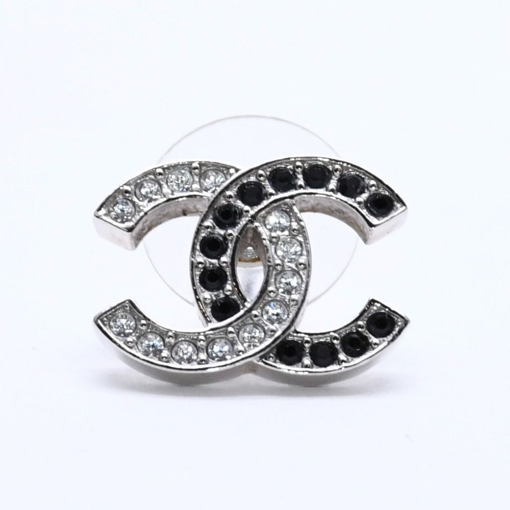Chanel CC Logo Single Earrings 24 Rhinestone Silver Black Clear