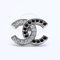 Chanel CC Logo Single Earrings 24 Rhinestone Silver Black Clear