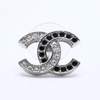 Chanel CC Logo Single Earrings 24 Rhinestone Silver Black Clear