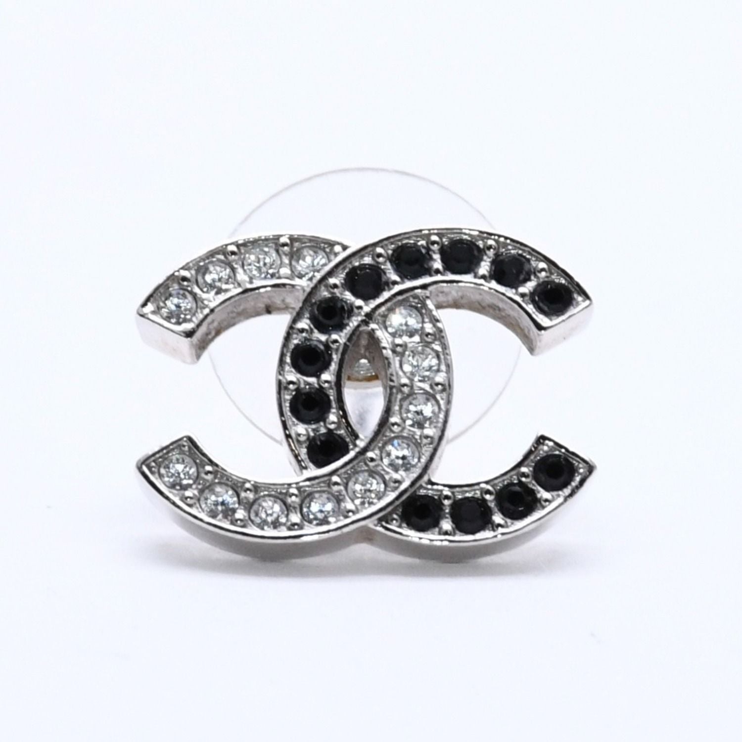 Chanel CC Logo Single Earrings 24 Rhinestone Silver Black Clear