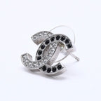 Chanel CC Logo Single Earrings 24 Rhinestone Silver Black Clear — view 2