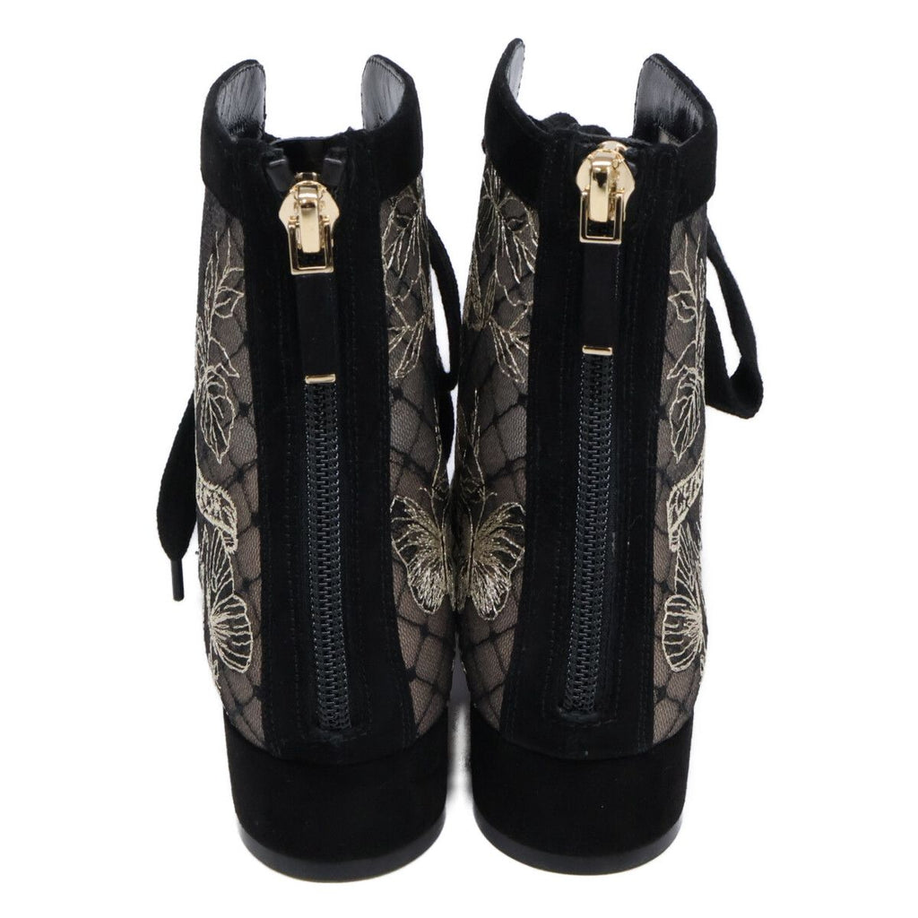 Dior Naughtily-d Suede Embroidered Mesh Butterfly Lace Up Heels Short Boots — view 3