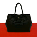 Prada Logo Ribbon Motif Leather Tote Boston Bag Black