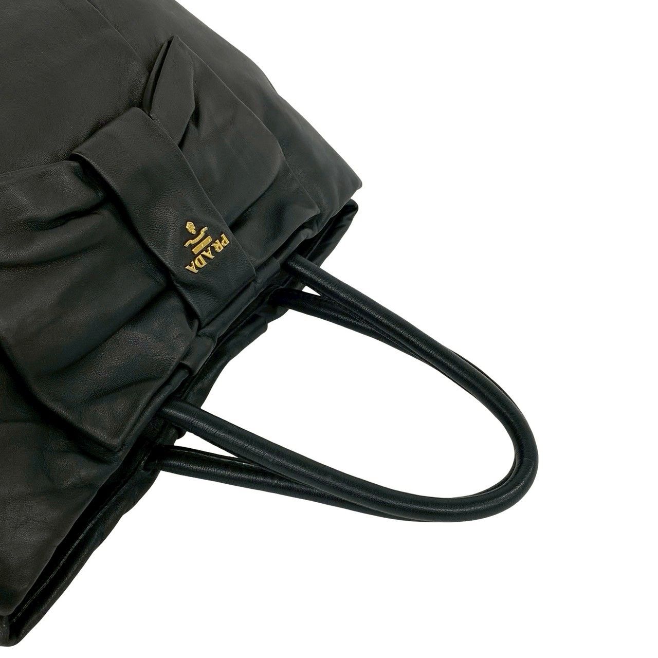 Prada Logo Ribbon Motif Leather Tote Boston Bag Black — view 4