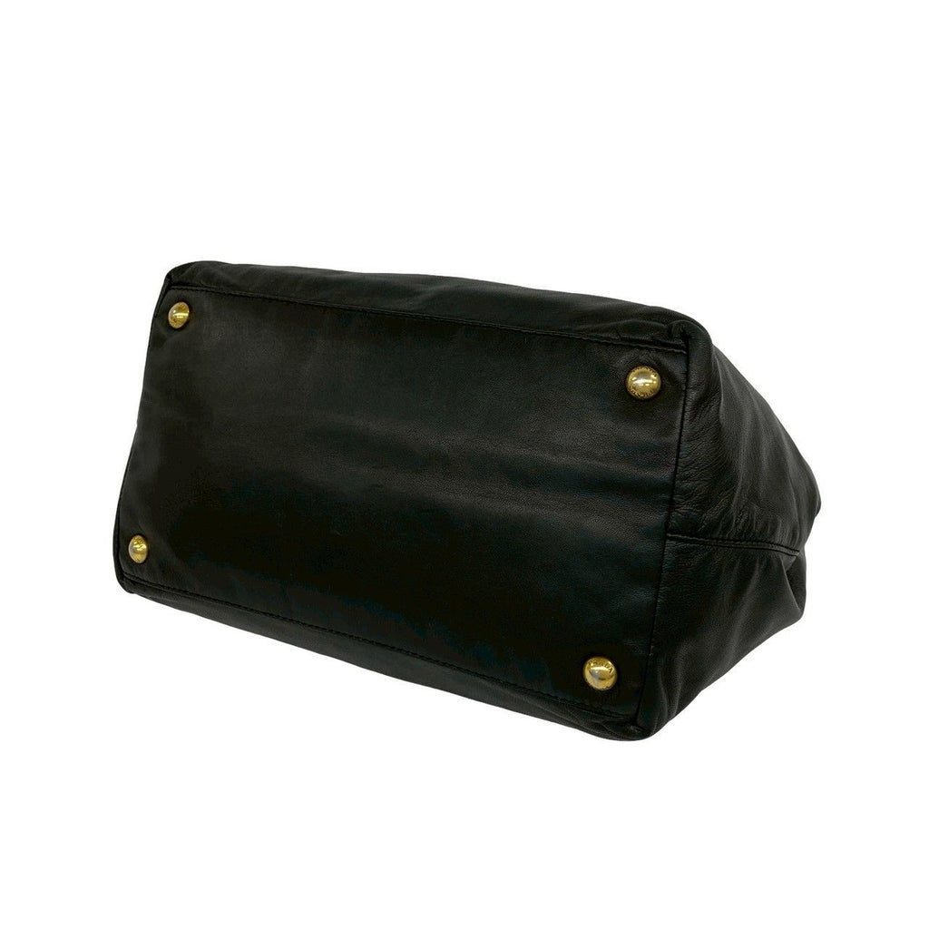 Prada Logo Ribbon Motif Leather Tote Boston Bag Black — view 8