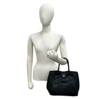 Prada Logo Ribbon Motif Leather Tote Boston Bag Black — view 2