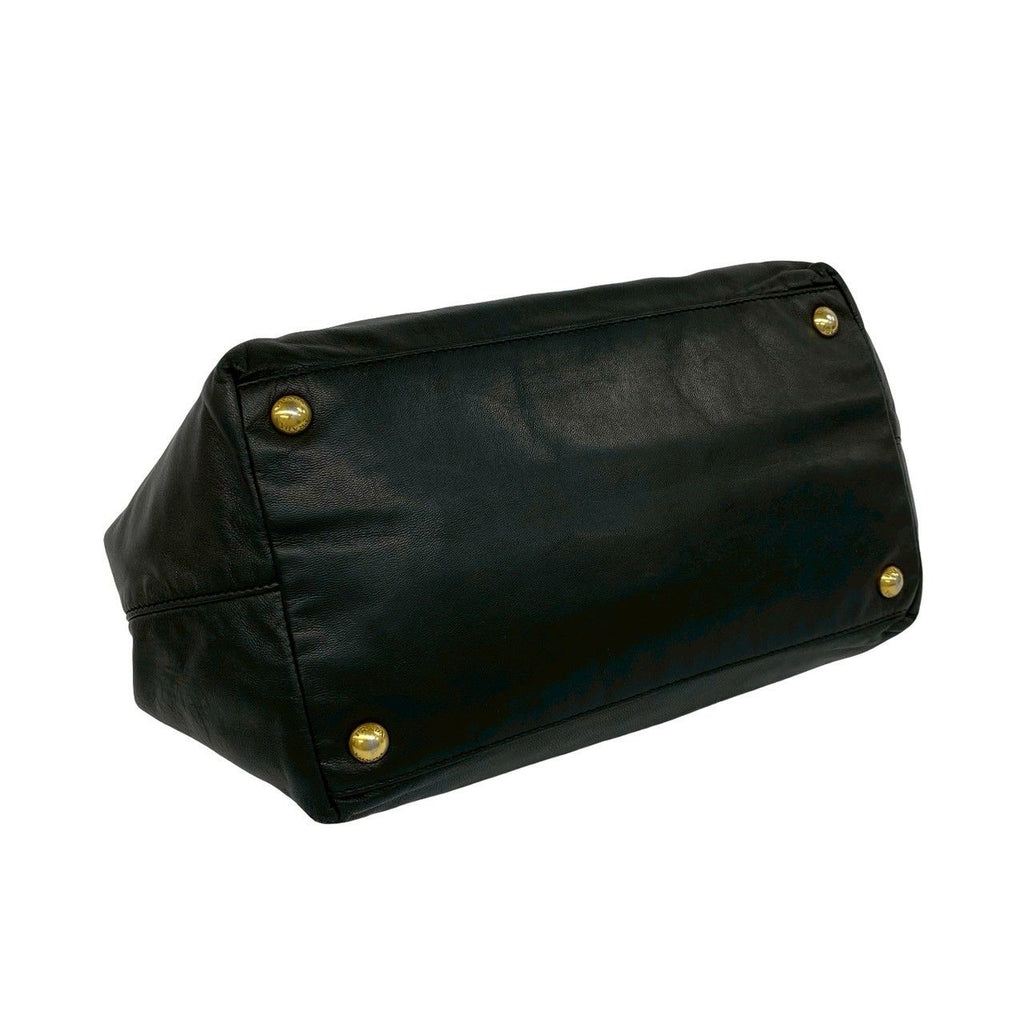 Prada Logo Ribbon Motif Leather Tote Boston Bag Black — view 7